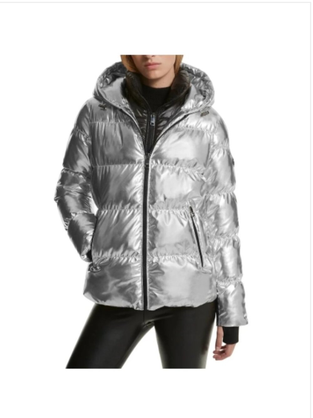 Michael Kors Michael Kors Ciré Shine Hooded Puffer Coat Jacket Silver
